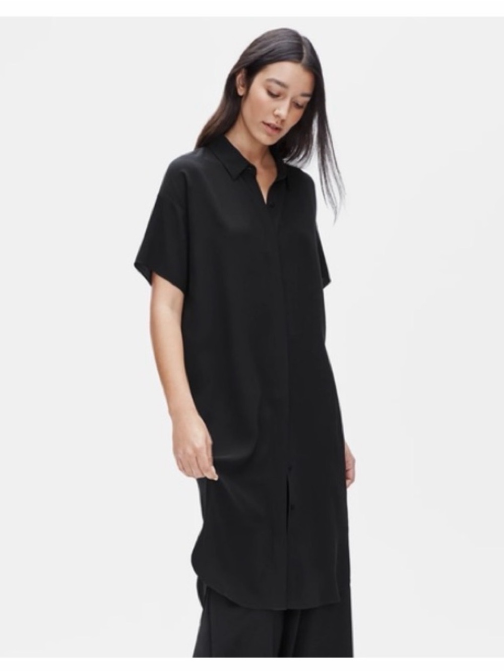 Eileen Fisher Midi 100% Silk Shirt Dress XS